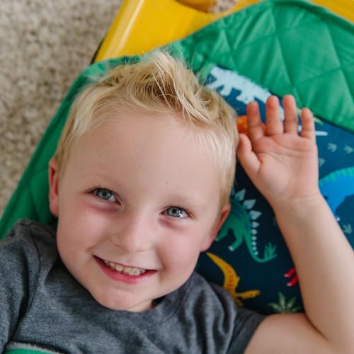 Image of Wildkin Modern Kids Nap Mat with Pillow for Boys - Cotton Blend, Elastic Straps, Toddler Sleep Mat for Daycare, Preschool, Kindergarten & Travel, Ages 3-7, Machine Washable - Jurassic Dinosaurs