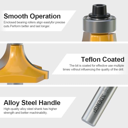 XDENGP 7 Pc Roundover Router Bit Set - 1/2 Shank, Round Over Bits for Edging, Forming, Rounding Woodworking - Radius: 1/8", 1/4", 5/16", 3/8", 7/16", 1/2", 3/4" by XDENGP - Image 3
