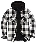 ZENTHACE Plaid Jackets for Men Full Zip Up Flannel Jacket Mens Sherpa Fleece Lined Hoodie Shirt Jacket Checkered Black Beige M