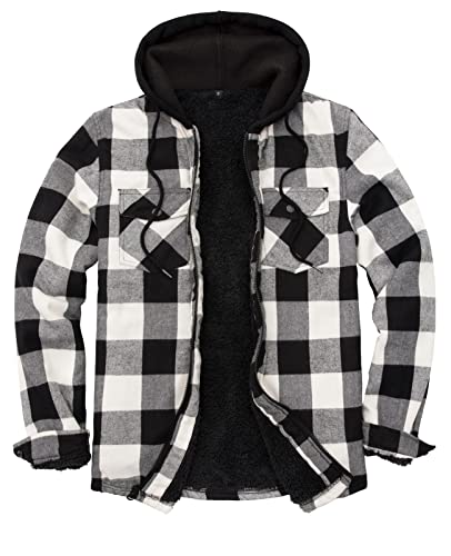 Image of ZENTHACE Mens Sherpa Lined Flannel Shirt Jacket with Hood,Full Zip | All Sherpa Lining,Adjustable Drawstring,4 Utility Pockets,Transitional Weather Layering Coat,Outdoor Walk,Casual Dailywear