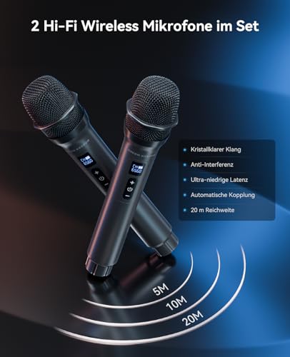 Karaoke Maschine mit 2 Mikrofonen Tragbare PA Anlage mit Fernbedienung Karaoke Box mit LED-Lichtern, Bluetooth Musikbox, FM Radio, TWS, TF/USB/AUX für Indoor/Outdoor Party