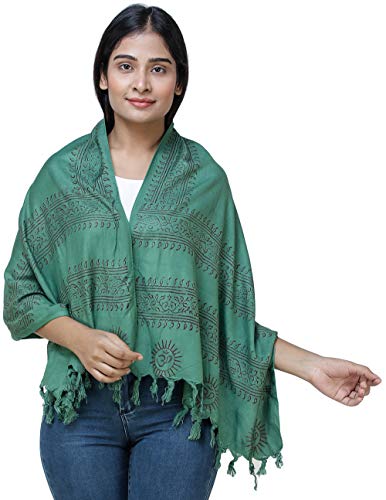 Gautam Buddha Block-Printed Prayer Scarf - Color Green