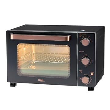 Cooks Professional Mini Oven | Electric Multi Function Countertop Cooker | 28L Capacity | Adjustable Temperature Control & Timer | 1500W | Includes Roasting Dish & Wire Rack | Black and Copper