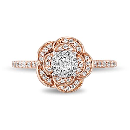 Jewelili Enchanted Disney Fine Jewelry 10k Rose Gold 1/2 Cttw Diamond Belle Rose Bridal Ring3