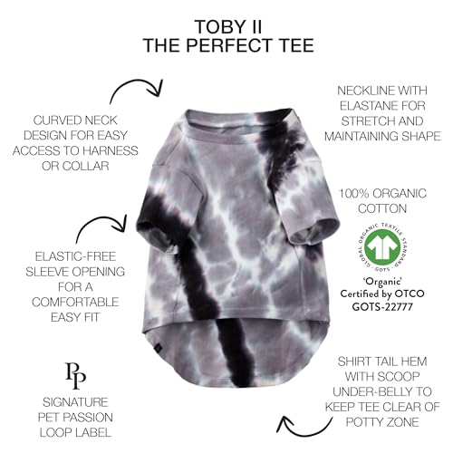 Pet Passion Toby II - The Perfect Tee, 3 Pack Short Sleeve Pet T-Shirt 100% Organic Cotton Tees Clothes for Small, Medium, Large Dogs, Black Sand Tie Dye, Small (10-25 lbs)