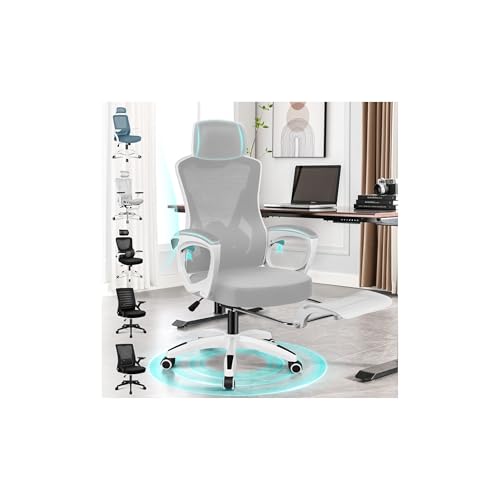 ALFORDSON Silla de Oficina, Silla Ergonómica Respaldo Alto con Malla y Ruedas, Soporte Lumbar, Asiento Transpirable, Altura Ajustable, Ideal para Hogar, Estudio, Gaming, Nova, Blanco y Gris
