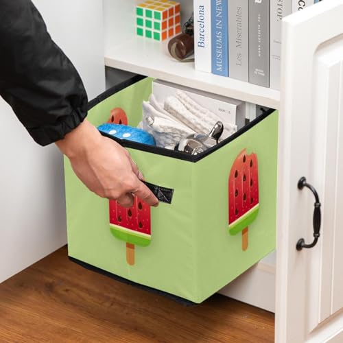 Boîte de rangement pliable cube pastèque vert d'été pour placard - 7