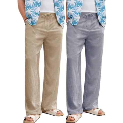 Image of GRECIILOOKS Men's Linen Trousers | Loose Fit Linen-Cotton Casual Pants for Men | Relaxed Office Wear Formal Trousers for Men | Stylish Beige & Pants