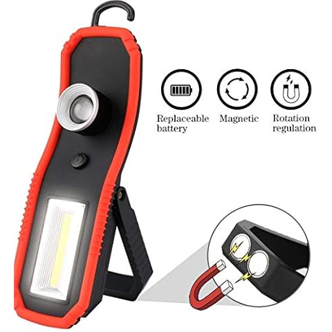 Olymbros LED Work Light Replaceble Battery with Magnetic Base 360°Rotate and 2 Lighting Modes Ultra Bright COB Flashlight Inspection Lamp for Car Repair, Home Using and Emergency Cover