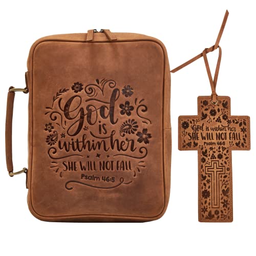 Elizo Leather Bible Cover For Men Bible Case For Men, Medium Leather Bible Covers For Women, Bible Bag Mens Bible Cover Book Cover Holder, Bible Bookmark Accessories Bible Gifts Carrying Case Embossed #TOP17