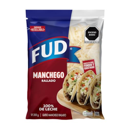 La Mejor Lista de Queso asadero que puedes comprar esta semana. 25 Fud Queso Manchego Rallado, 200g