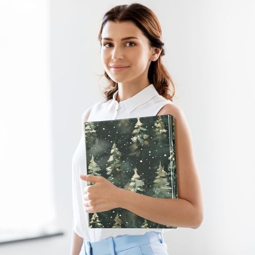 Image of Winter Green Christmas Tree 3 Ring Binder with 2 Interior Pockets 1.5 inch Binders 3 Ring Heavy Duty Fit 8.5 inch x 11 inch Letter Size for Office School, 2 Pack