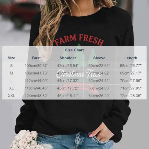 Aymnlox Christmas Tops for Women Farm Fresh Xmas Tree Graphic Crewneck Sweatshirt Long Sleeve Casual Holiday Festive Pullover vintage christmas sweatshirt for women Black M - image 3