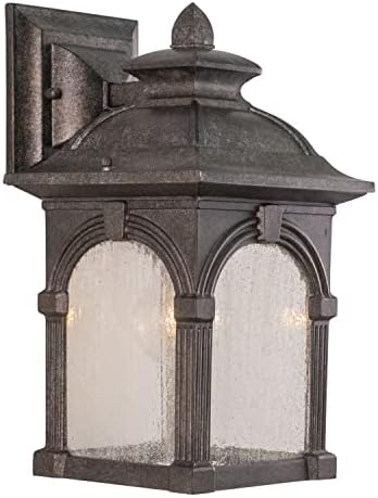 VAXCEL Essex 13 in. H 1-Light Lava Stone Traditional Outdoor Wall Sconce Made of Rust-Resistant Aluminum, Clear Seeded Glass Shade, LED Compatible, Use for Exterior Porch Patio Front Door or Garage