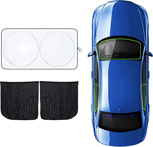 Car Windshield Sun Shade + Car Side Window Screen (Medium 36”X17”) (2 Pack) | Car Interior Accessories For Sun Heat | Breathable Mesh Baby Car Window Covers For Privacy Blackout #TOP15