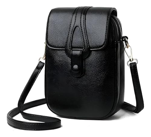 Bolsa Tiracolo Feminina Pequena de Ombro em Couro PU Estilo Carteiro, Transversal Elegante, Cabe Celular, Casual para Uso Diário (Preto)