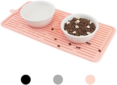 Ptlom Pet Placemat for Dog and Cat, Mat for Prevent Food and Water Overflow, Suitable for Medium and Small Pet, Pink, Silicone