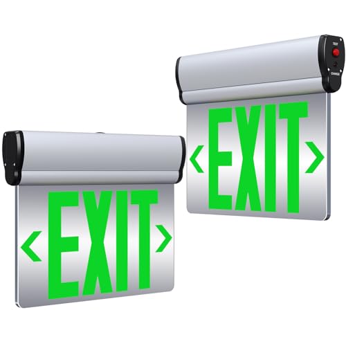 SASELUX Led Edge-Lit Exit Sign ,Brushed Aluminum Housing Double-Sided Mirrored