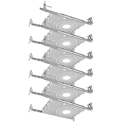 Luxrite New Construction Mounting Plate, 2-3-4 Inch, Extendable Hanger Bars, Sliding Plate, 4 Cutout Sizes - Recessed Lighting Shallow Housing (6 Pack) Cover