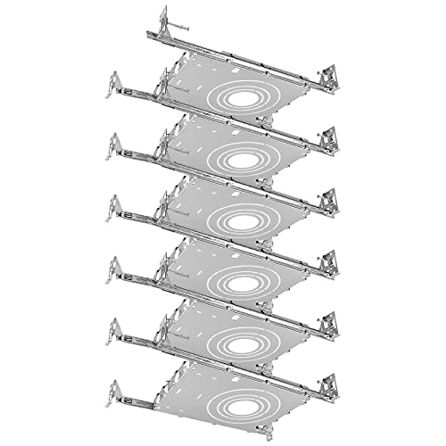 Luxrite New Construction Mounting Plate, 2-3-4 Inch, Extendable Hanger Bars, Sliding Plate, 4 Cutout Sizes - Recessed Lighting Shallow Housing (6 Pack)
