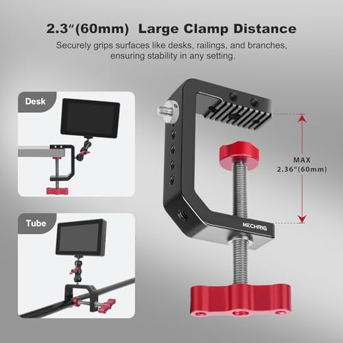 Mechrig C-Klemme, Tischkamera-Halterung, Aluminium-Tisch-C-Klemme mit 0,6 cm (1/4 Zoll), 3/8 Zoll Gewinde, Desktop-DSLR-Halterung für Fotostudio-Videokamera, Lichtständer, Schreibtisch, Stangen