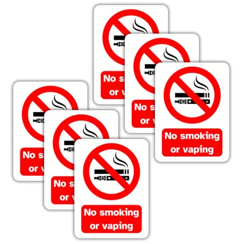 No Smoking or Vaping Vinyl Signs 75mm x 100mm Self-Adhesive Stickers Waterproof Indoor/Outdoor Use Safety Warning Sign C&J Goods (No smoking and vaping 6 Pack)