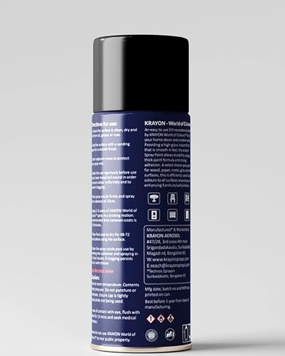 Image of BANNA Krayon Glossy Black Acrylic Spray Paint 400 ml | Quick Dry Rust-Resistant Multi Surface Aerosol Spray Paint for Metal, Wood, Plastic, Glass, Furniture & DIY Projects