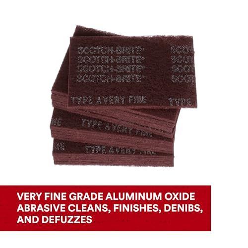 Image of 3M Scotch-Brite General Purpose 7447 Hand Pad, Very Fine Grade, 6 in x 9 in, Pack of 30, Aluminum Oxide, Surface Preparation, Scuffing, Blending, Cleaning, Maroon