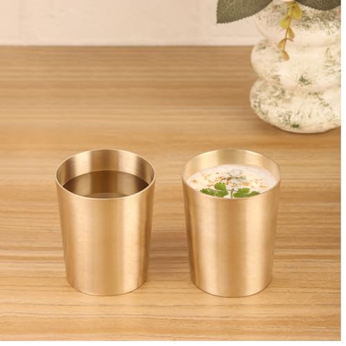Image of THE HEALING STORE Pure Bronze Kansa Bangla Glass Handmade, Serveware & Drinkware Glass Ideal for Dining 250 ML 2 pc