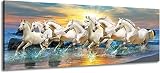 Seven Running Horses on Beach Landscape Poster Home Decor Canvas Painting HD Picture Bedroom Living