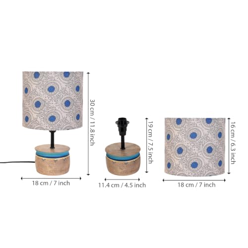 Image of Amazon Basics Kashida Bloom Table Lamp | Hand-Painted Mango Wood Base with Printed Polyester Shade | E14 Holder | Decorative Night Lamp for Bedroom, Living Room & Study Room | Home Decor Gift