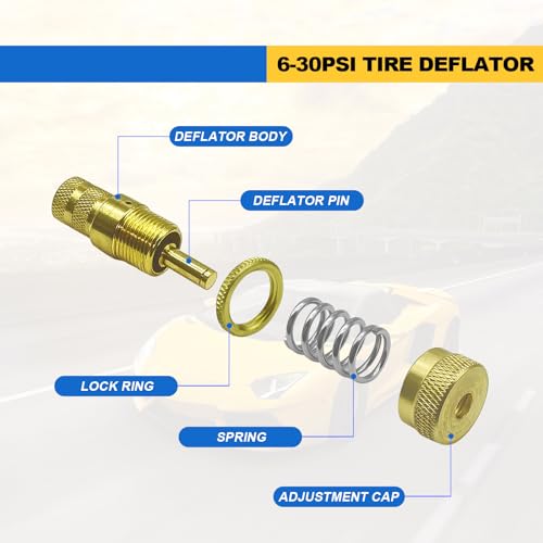 Image of 4 Pieces 6-30 PSI Automatic Tire Deflator Kit, Brass Tire Valve Accessories for Jeep, Car, Truck, Motorcycle, and ATV Tires
