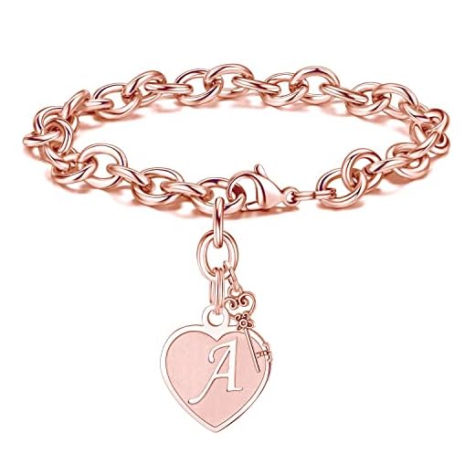 M MOOHAM Charm Bracelets for Women Girls, Rose Gold Letter A Initial Charm Bracelet Mothers Day Valentines Gifts for Women Jewelry, Bridesmaid Proposal Gifts for Wedding