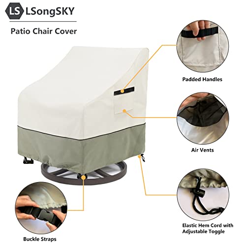 Lsongsky Outdoor Swivel Lounge Chair Cover,100% Waterproof Heavy Duty Outdoor Chair Covers,(33 L X 37 W X 38.5 H Inches) Patio Furniture Cover For Swivel Patio Lounge Chair,White&Grayish Green #TOP2