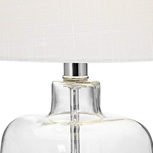 360 Lighting Coastal Country Style Accent 3-Way Table Lamp with Table Top Dimmer 21.75" High Clear Glass White Fabric Drum Shade for Living Room Bedroom House Bedside Nightstand Home Office Family - Image 3