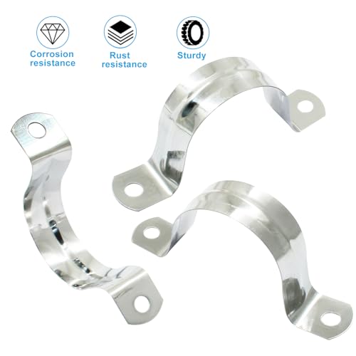 Image of 25 Pack, 1-1 /2 Inch (40mm) M40 Rigid Pipe Strap | Stainless Steel, Two Hole Cable Strap, U Bracket Conduit Clamp, Silver