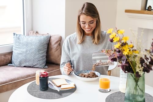 homing Round Faux Leather Placemat and Coaster 6 Packs, Washable Heat Resistant Dining Place Mats, Wipeable Double-Sided Table Mats for Indoor and Outdoor, Diameter 13 and 3.93 inch, Light Grey by homing - Image 2