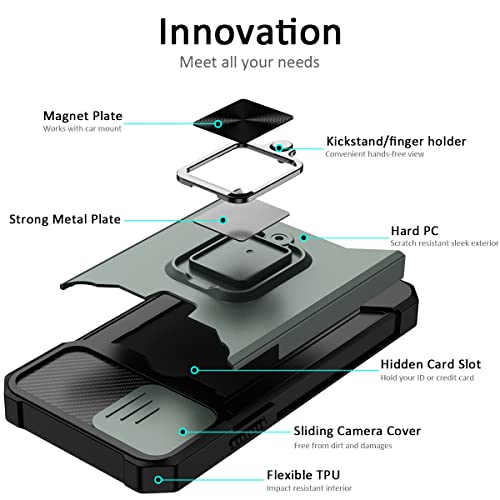 Nvollnoe Iphone Xr 6.1" Case - Sliding Camera Cover, Card Holder, Heavy Duty Protection, Magnetic Kickstand - Green #TOP3