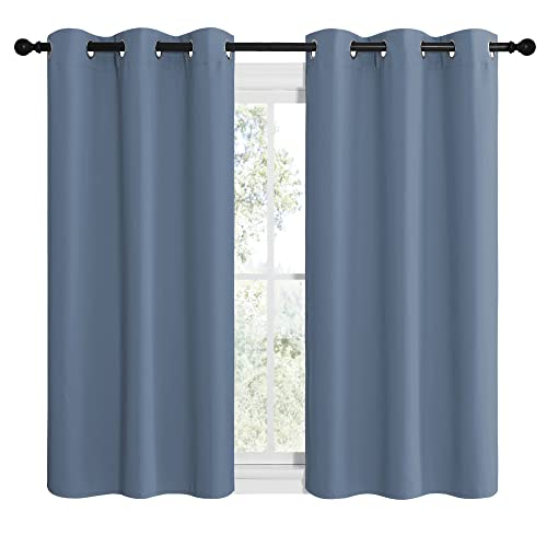 Image of NICETOWN Home Fashion Thermal Insulated Solid Grommet Blackout Window Treatment Curtain Panels for Loft, Cafe (Stone Blue, 1 Pair, 42 inches Wide by 50 inches Long)