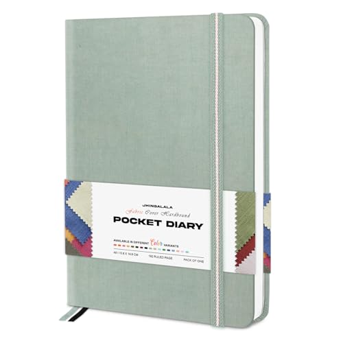 Image of Jhingalala Diaries - Fabric Cover Hardbound Pocket Journal Notebook I Fabric Series Journal Diary For Girls and Women I Pocket Diary With Elastic Closure I Size A6 I 192 Ruled Pages (Laurel Green)