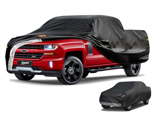 Kayme 7 Layers Truck Cover Waterproof All Weather, Universal Fit Chevy Silverado, GMC Sierra, Ford F150/F 150 Heavy Duty Outdoor Pickup Cover Snow Uv Sun Protection, (Length Up to 250 inch) XXL/Black.