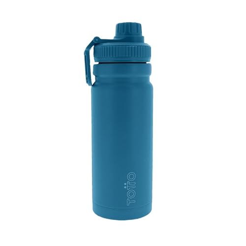 TOTTO - Botella de Agua Acero Inoxidable, 550 ml, Modelo Jet, Botella Deportiva con Asa de Agarre, Cierre Hermético, Botella Térmica, Mantiene tus Bebidas Frías o Calientes, Color Marine Jade