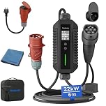 Neolenta Wallbox portatile 22 kW cavo Type 2 6 m per auto, caricatore mobile con CEE 32A trifase, corrente regolabile 6A–32A, RCD integrato, per casa e viaggi
