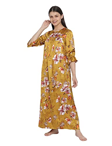Image of oxolloxo Carmine red Floral Satin Print Women Nightwear Dress