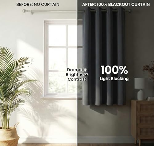 Image of VAS COLLECTIONS 100% Blackout Door Curtains, 5 Feet (121 x 152 cm) Set of 2, Plain, Thermal Insulated, Room Darkening Curtains for Living Room, Bedroom (Charcoal Grey)
