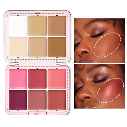 Paleta De Rubor Para Contorno Y Resaltado, Paleta De Rubor Para Mejillas, Paleta De Base Resaltadora De Rubor De Contorno En Crema De 12 Colores Maquillaje | Paleta De Rubores Resaltados, Resistente A
