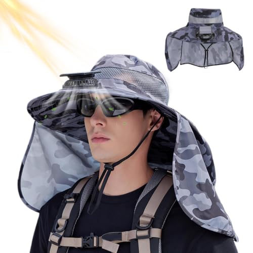 Chapeau avec ventilateur solaire et protection cervicale pour femme