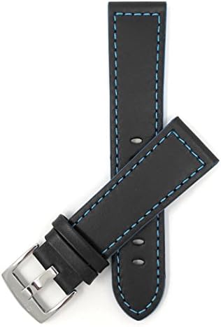 Bandini 24mm Mens Italian Leather Watch Band Strap - Black with Blue Stitch - Racer - Side Color
