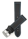 Bandini 24mm Mens Italian Leather Watch Band Strap - Black with Blue Stitch - Racer - Side Color