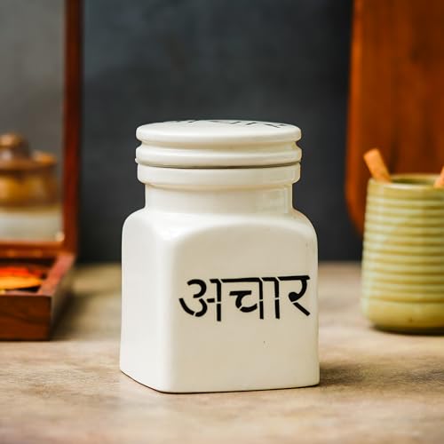 Image of Ceramic Airtight Pickle Jar with Lid for Kitchen Storage 750 ml | Multipurpose Ceramic Barni Container for Achaar, Spices & Snacks | Countertop Food Storage Jar | Barni Jars with Lid | White